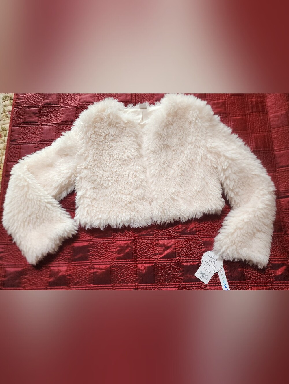 Juniors Cream Faux Fur Collarless Jacket - Soft and Stylish